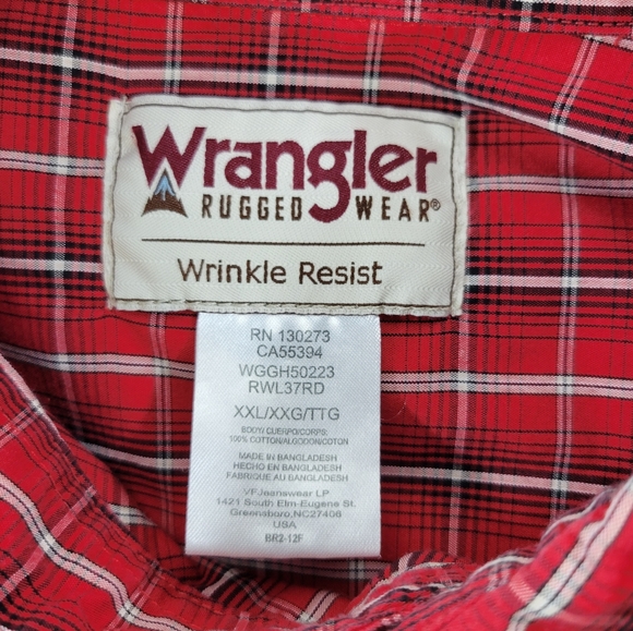 Wrangler Mens XXL Rugged Wear  Plaid Long Sleeve Front Pockets Button Down Shirt - Picture 2 of 9
